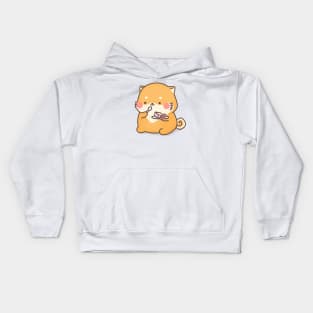 Latte dog eating a cake Kids Hoodie